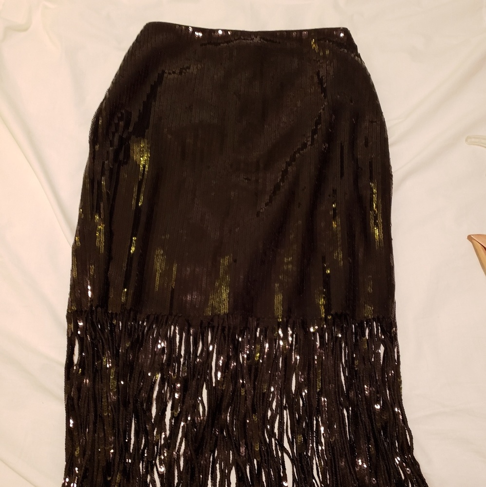 Black sequin fringed skirt size small